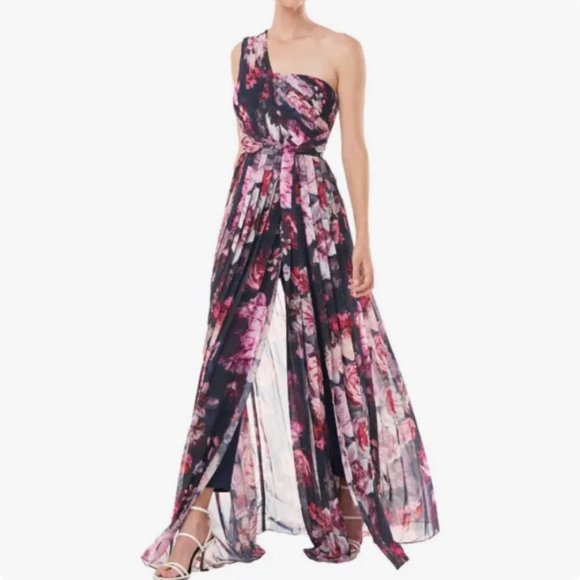 KAY UNGER Women's Layla Wrap Maxi Romper Gown Dress Size 2 Navy Floral $468 NWT - Picture 2 of 5